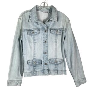 Chico's Platinum Y2K Light Wash Stretch Denim Jean Jacket Trucker Medium/8 Retro
